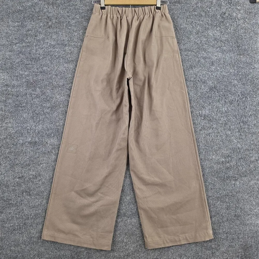 Alo Yoga Pants Small Main Character High Waist Wide Leg Trouser in Light Cocoa